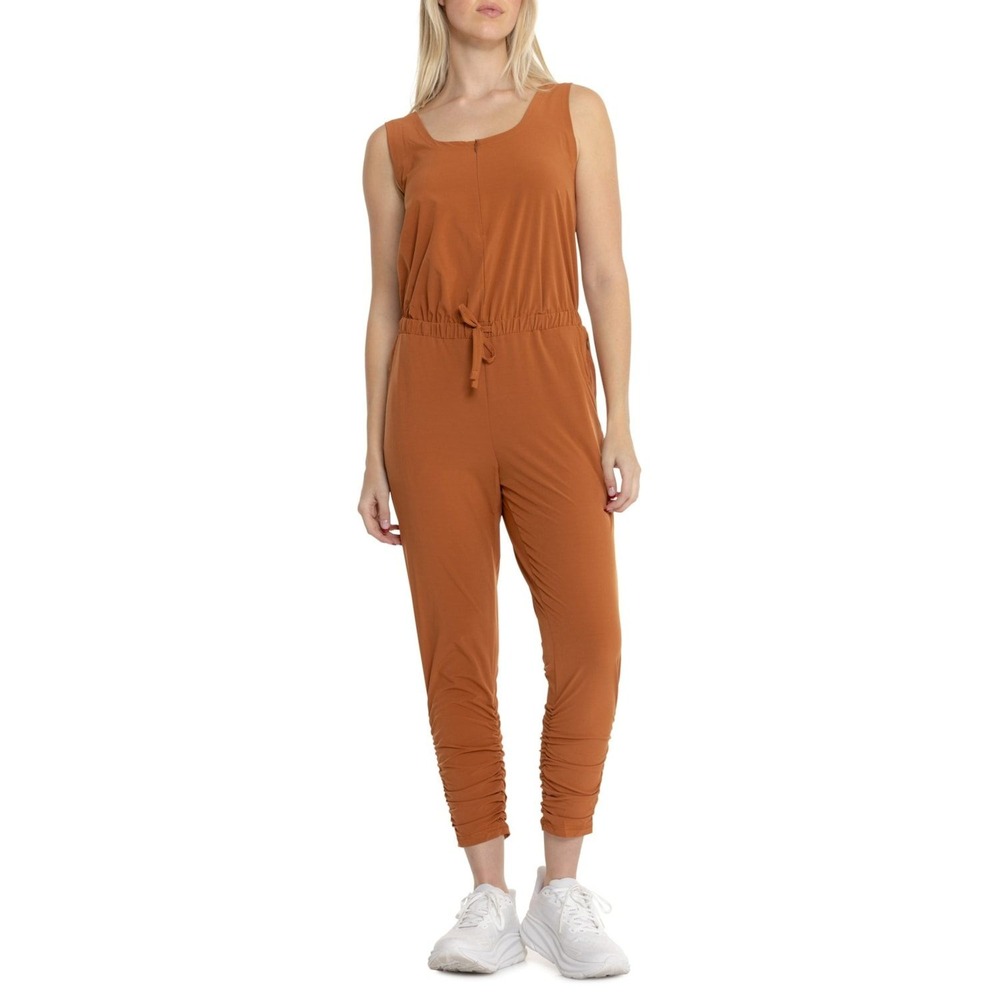 prAna‎ Railay Jumpsuit Womens L Clay Orange Sleeveless Zip Neck UPF 50 Stretch